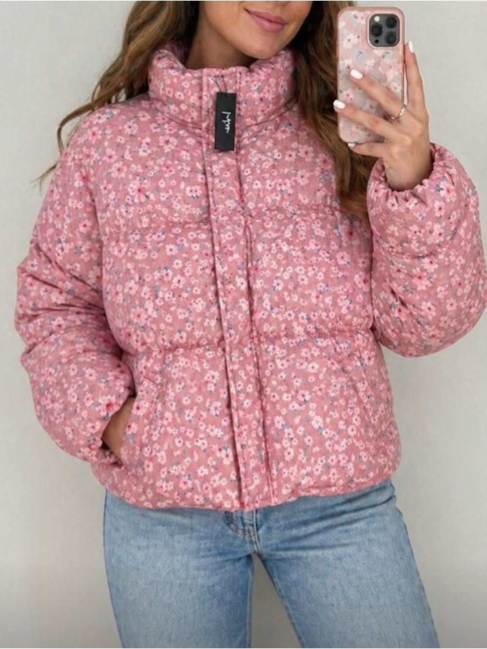 Lulu's Pink Floral  Puffer Jacket 🩷 Winter coat pink with flowers